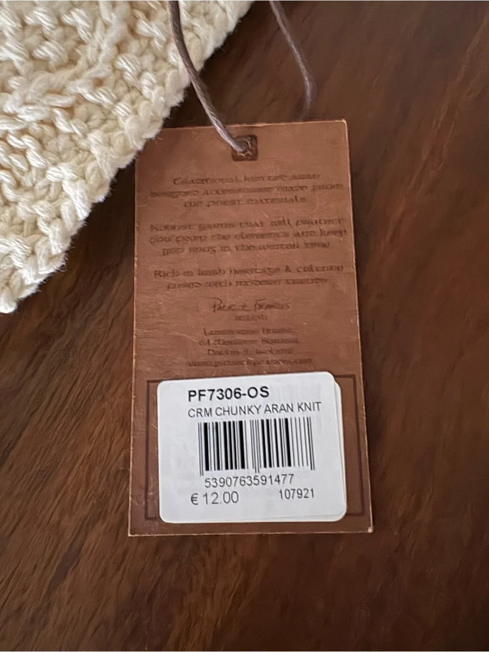 Patrick Francis Ireland cream cable-knit headband NWT One size